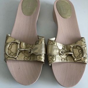 GUCCI Sandals Slides Wood Platform Made in Italy 7